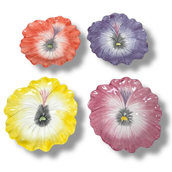 Vintage Fitz & Floyd April Flowers Pansy Salad Plates 7" Ceramic Lot of 4 Floral - Picture 1 of 9
